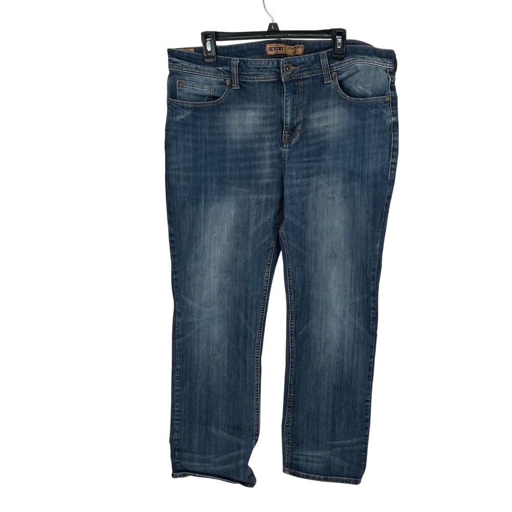 Seven7 Premium Denim Co Mens Straight Fit Jeans Medium Wash 38x32 Stretch Blue